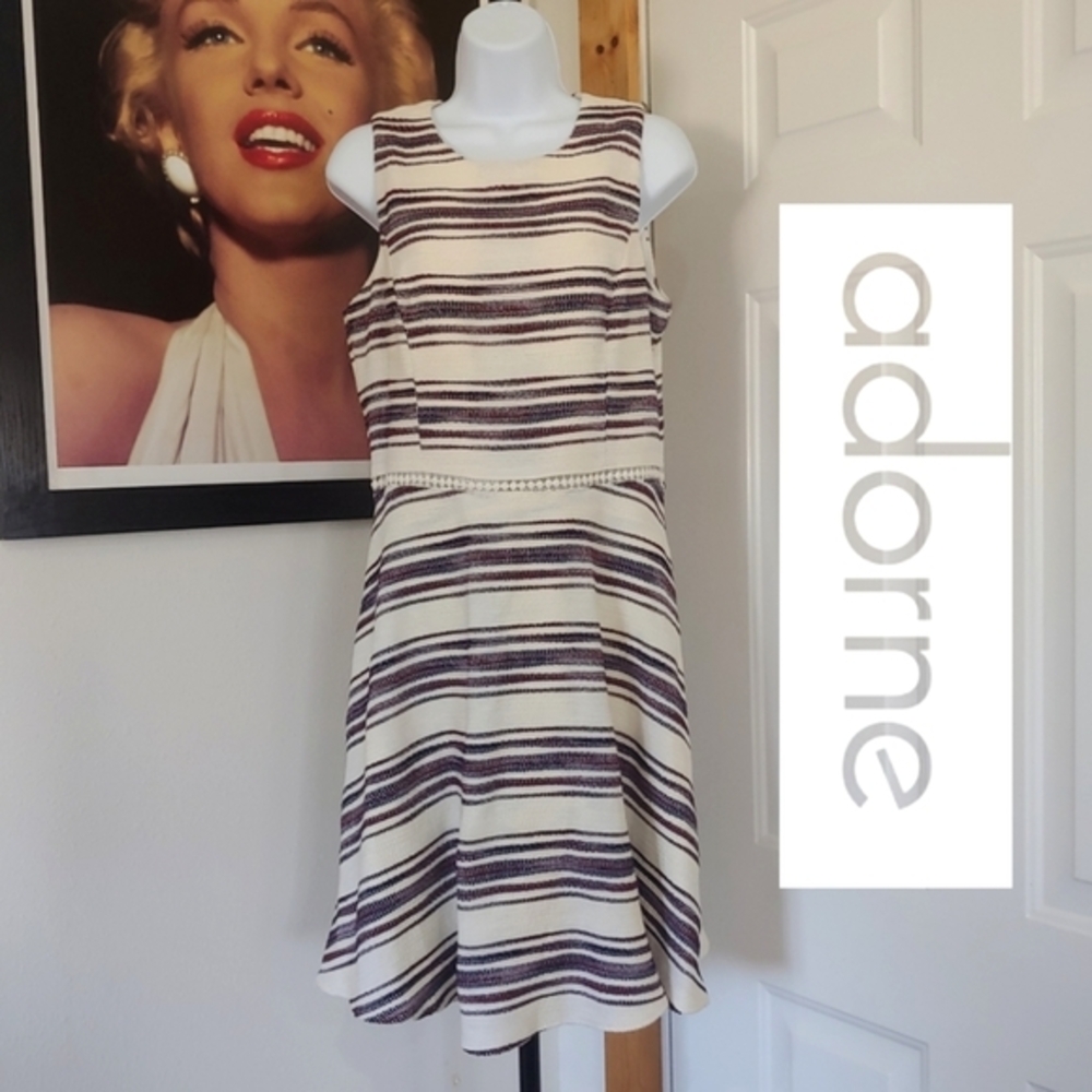 Adorne Dress, Women's Size 10, Cream/Navy Blue/Maroon